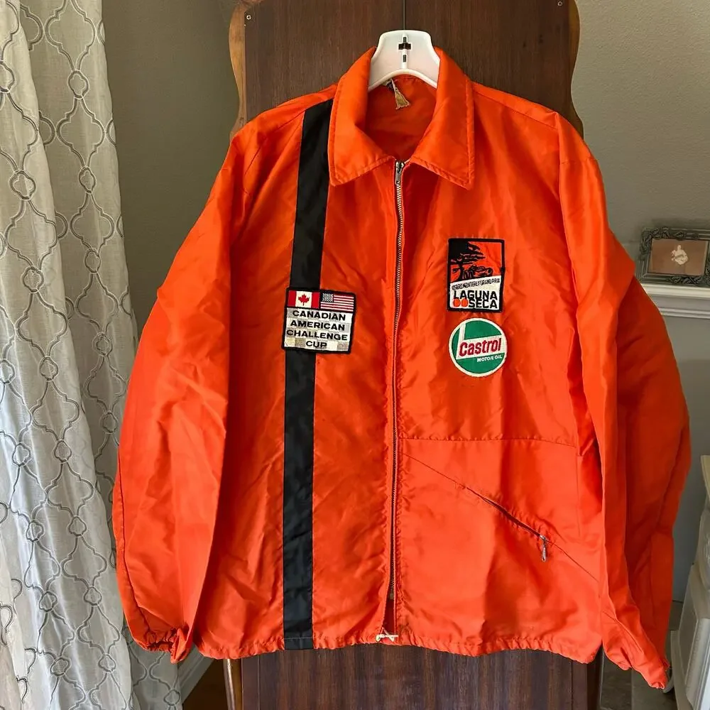 Vintage Bowlers uniform Jacket Orange Black Stripe Sz Large Canada American cup - Picture 1 of 11
